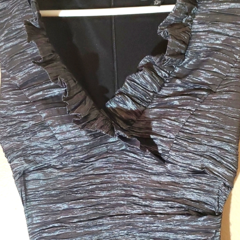 Xscape Black and Gray/Silver Ruched Mini Dress - Picture 3 of 7